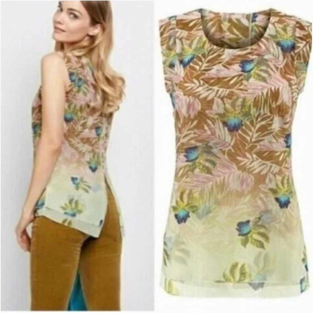 CABI 5216 Parlor Floral Orchid Double Layer Chiffon Sleeveless Top Size Medium